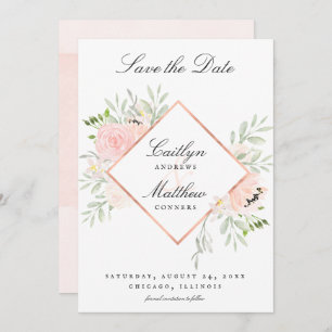 Blush Pink Floral Hochzeit Speichern Sie das Datum Save The Date