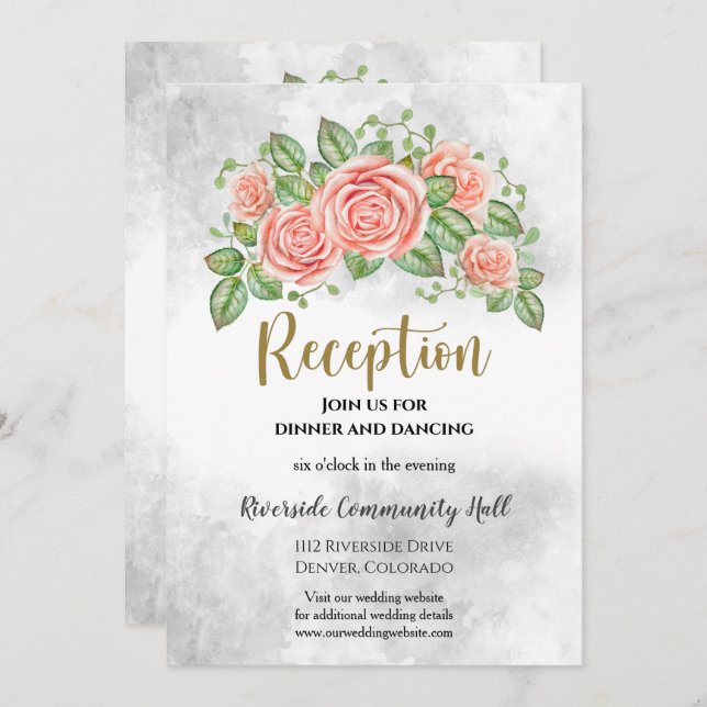 Blush Pink Floral Hochzeitsempfang Beilage Einladung (Vorne/Hinten)
