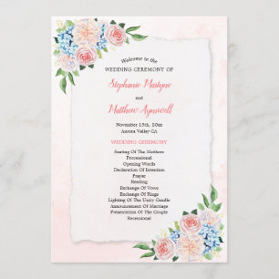 Blush Pink Floral Hydrangea Wasserfarbenhochzeit Programm
