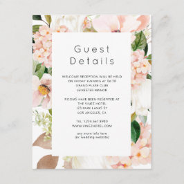 Blush Pink Floral Hydrangea WedgeGuest Details Begleitkarte