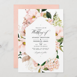 Blush Pink Floral Hydrangeas Hochzeitsstift Foto Einladung