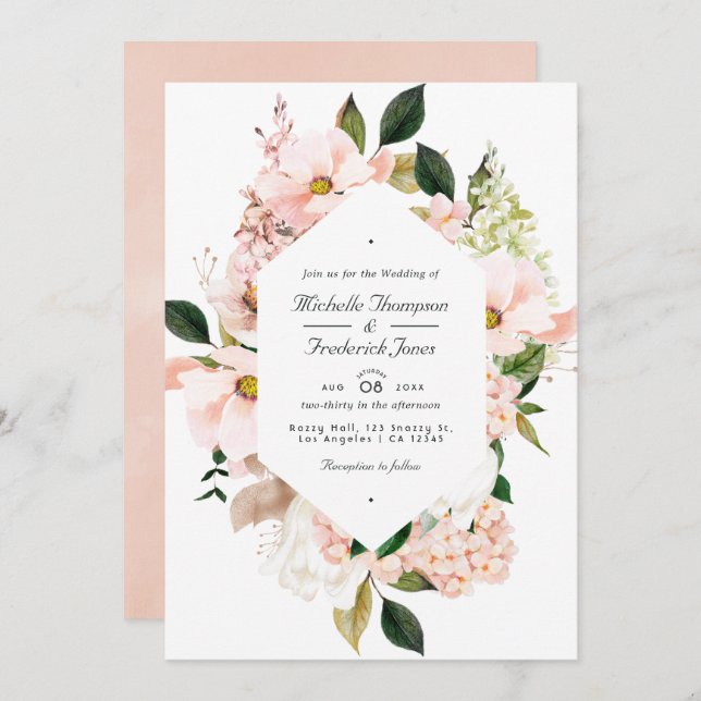 Blush Pink Floral Hydrangeas QR Code UAWG Wedding Einladung (Vorne/Hinten)
