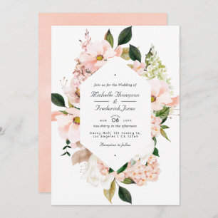 Blush Pink Floral Hydrangeas QR Code UAWG Wedding Einladung