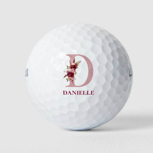 Blush Pink Floral Initial D Monogramm Golfball (Vorderseite)