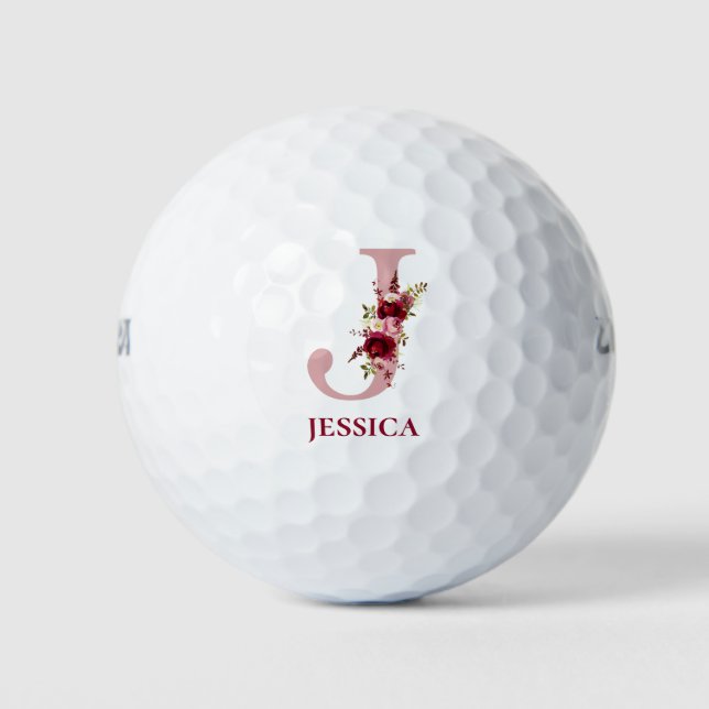 Blush Pink Floral Initial J Monogram Golfball (Vorderseite)