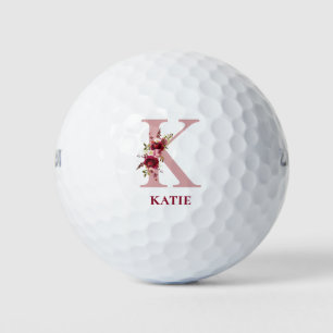 Blush Pink Floral Initial K Monogramm Golfball