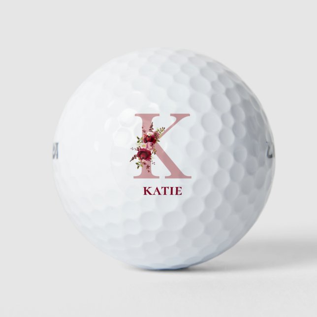 Blush Pink Floral Initial K Monogramm Golfball (Vorderseite)