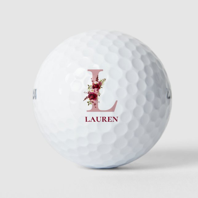 Blush Pink Floral Initial L Monogramm Golfball (Vorderseite)