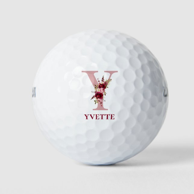 Blush Pink Floral Initial Y Golfball (Vorderseite)
