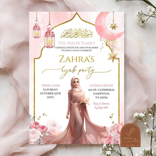 Blush Pink Floral Islamisches Mädchen Hijab Einladung (Von Creator hochgeladen)