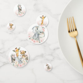 Blush Pink Floral Jungle Safari Baby Animals Party Konfetti