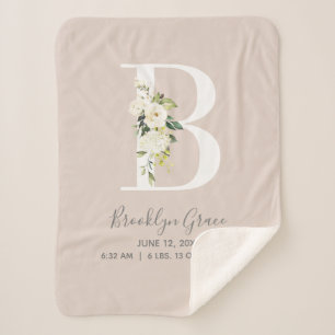 Blush Pink Floral Letter B Baby Script Geburtsstun Sherpadecke