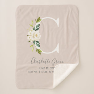 Blush Pink Floral Letter C Baby Script Geburtsstun Sherpadecke