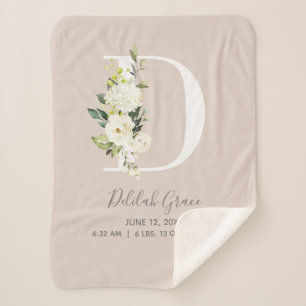 Blush Pink Floral Letter D Baby Script Geburtsstun Sherpadecke
