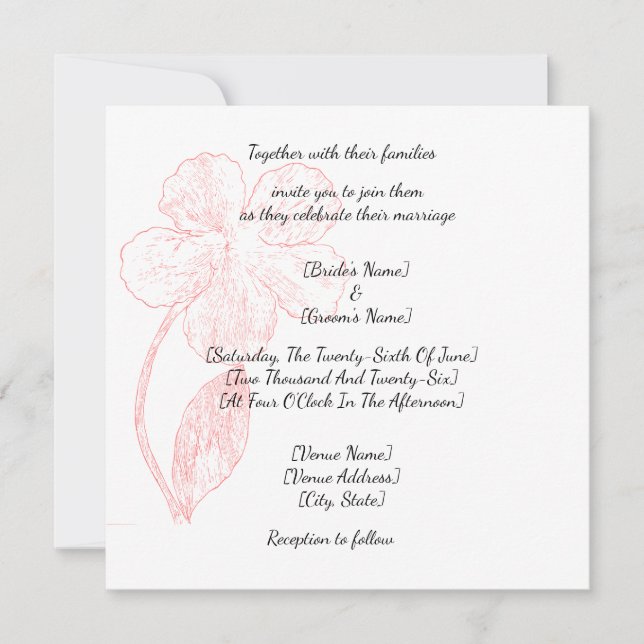Blush Pink Floral Line Art Wedding Einladung (Vorderseite)