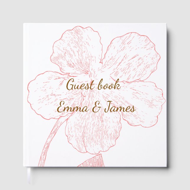 Blush Pink Floral Line Art Wedding Guest Book Gästebuch (Vorderseite)