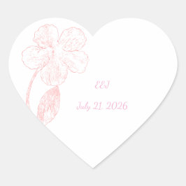 Blush Pink Floral Line Art Wedding Herz-Aufkleber