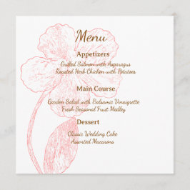 Blush Pink Floral Line Art Wedding Menu Card Menükarte