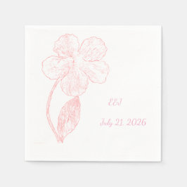 Blush Pink Floral Line Art Wedding Paper Napkins Serviette