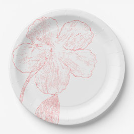 Blush Pink Floral Line Art Wedding Pappteller