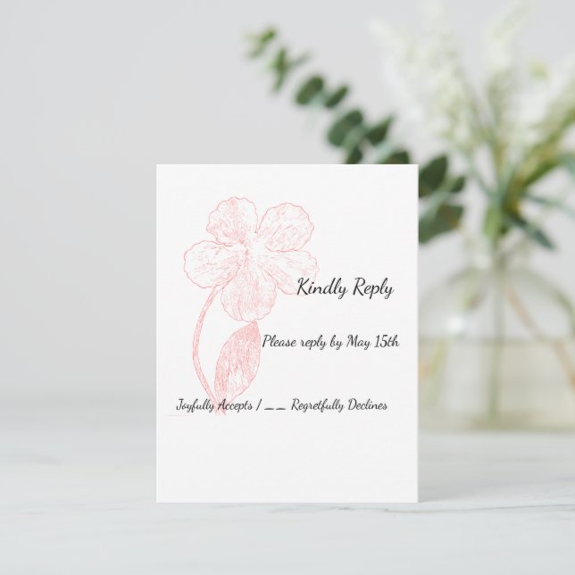 Blush Pink Floral Line Art Wedding RSVP Karte (Stehend Vorderseite)