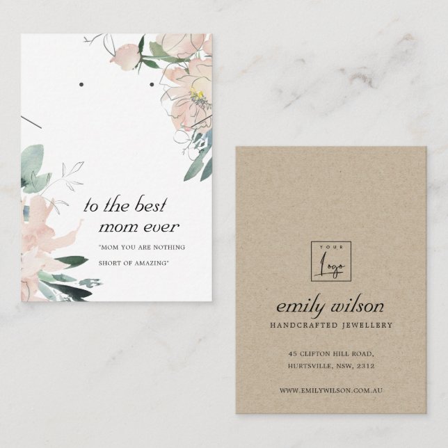 BLUSH PINK FLORAL MAMA GIFT NECKLACE EARRING CARD PLATZKARTE (Vorne/Hinten)