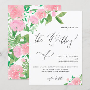 Blush Pink Floral mit kalligrafischer Hochzeit Einladung