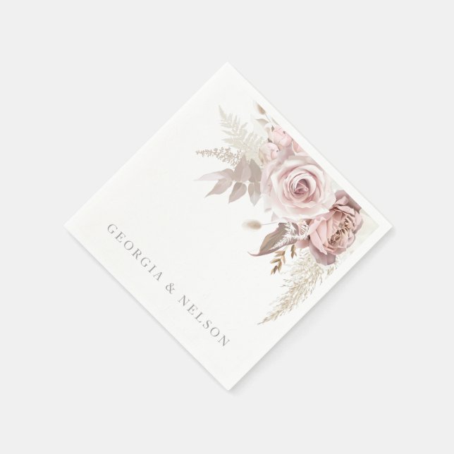 Blush Pink Floral Modern Wedding Serviette (Ecke)