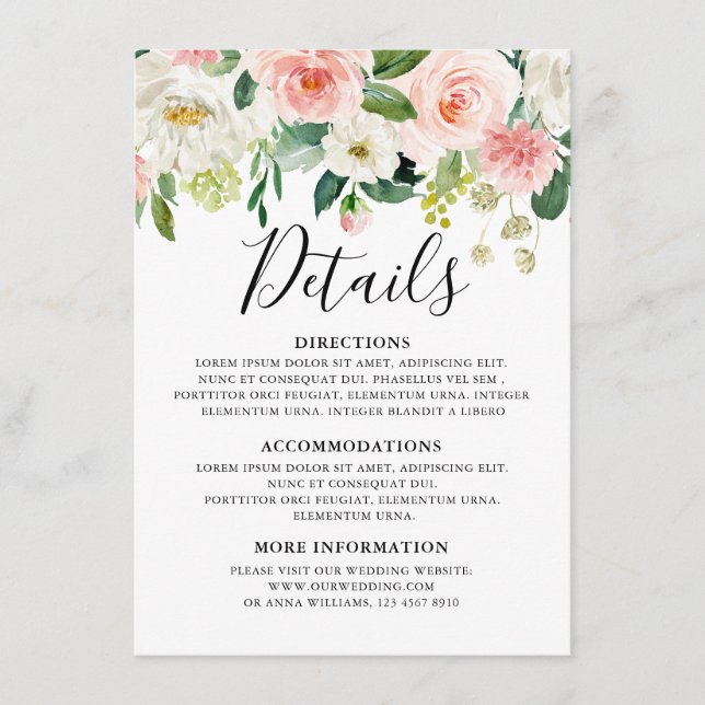Blush Pink Floral Moderne botanische Hochzeiten De Begleitkarte (Vorderseite)