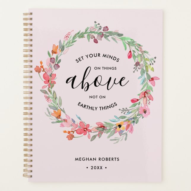 Blush Pink Floral Moderne Personalisierte Schrift Planer (Vorderseite)