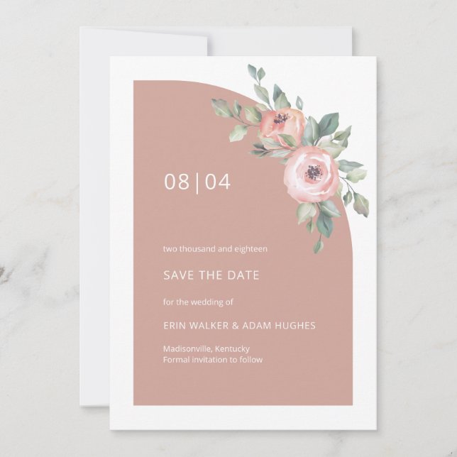 Blush Pink Floral Monogram Half Arch Wedding Save The Date (Vorderseite)