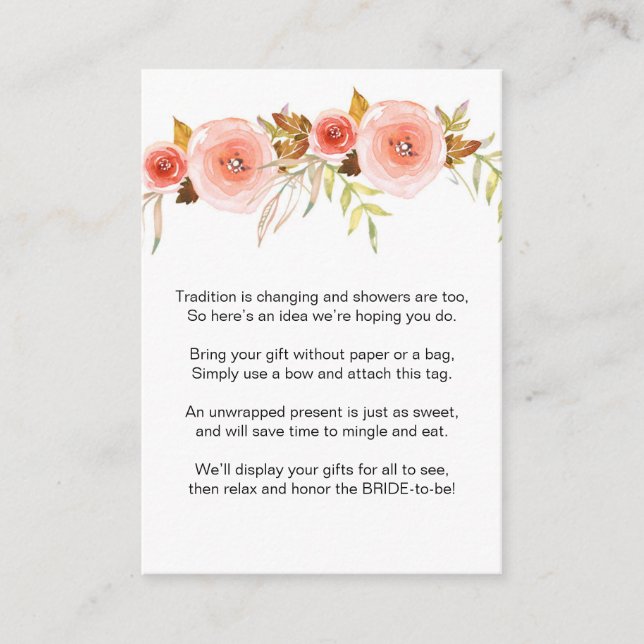 Blush Pink Floral No Wrap Dusche Anfrage Tag 3605b Begleitkarte (Vorderseite)