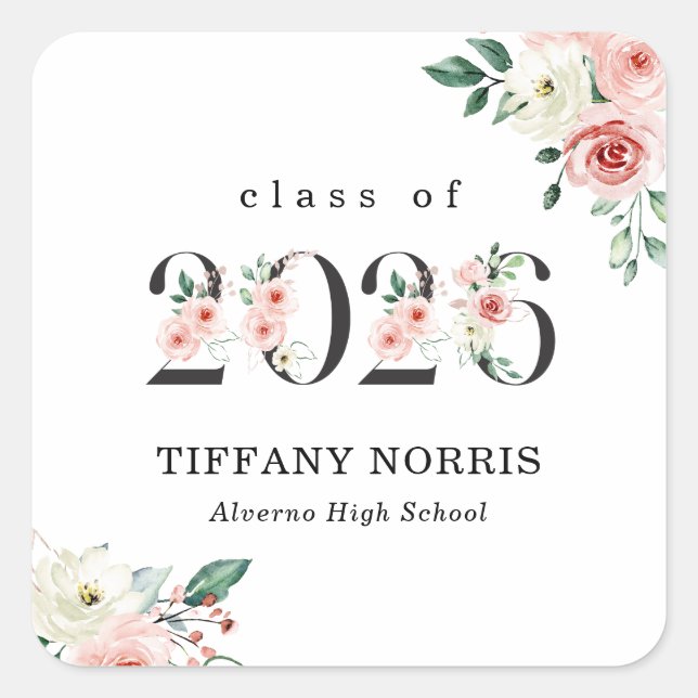 Blush Pink Floral Numbers Graduation Sticker (Vorderseite)