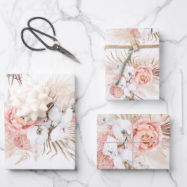 Blush Pink Floral Pampas Grass Muster Elegant Geschenkpapier Set