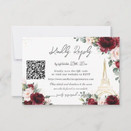 Blush Pink Floral Paris Eiffel Quinceañera QR RSVP Karte