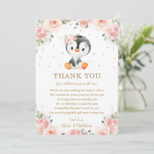 Blush Pink Floral Penguin Babydusche Geburtstag Dankeskarte