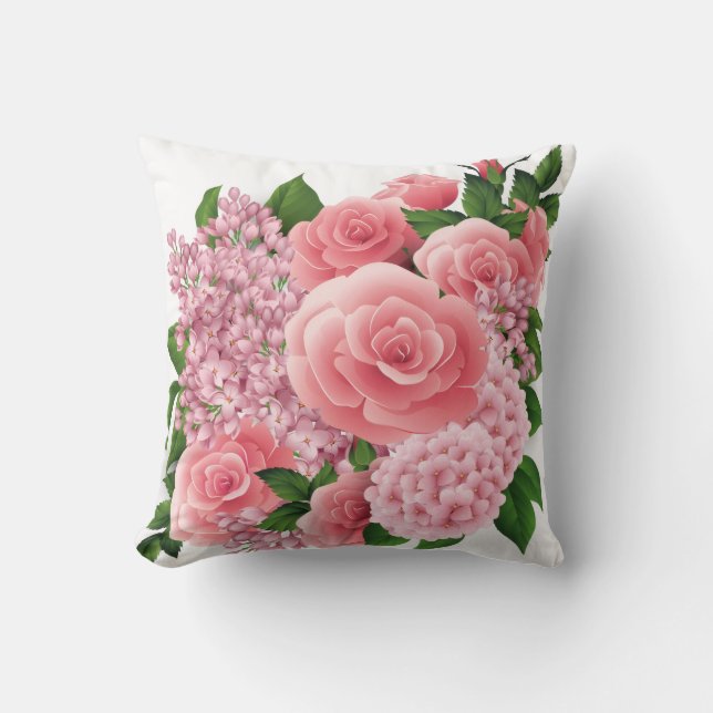 Blush Pink Floral Pillow | Throw Pillow 16x16 Inch Kissen (Vorderseite)