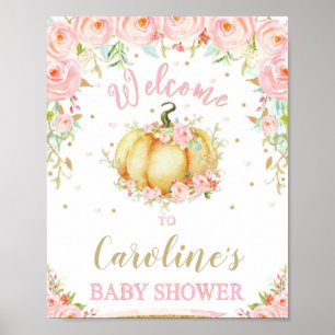 Blush Pink Floral Pumpkin Baby Dusche Begrüßungsze Poster