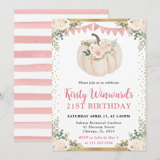 Blush Pink Floral Pumpkin Fall 21. Geburtstag Einladung