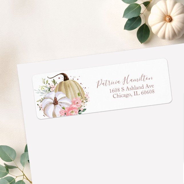 Blush Pink Floral Pumpkin Fall Brautparty Label (Von Creator hochgeladen)