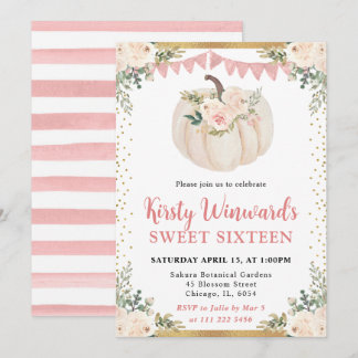 Blush Pink Floral Pumpkin Fall Sweet 16 Einladung