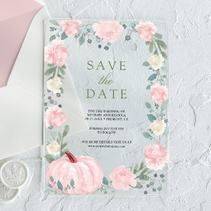 Blush Pink Floral Pumpkin Hochzeit Save the Date Acryleinladungen