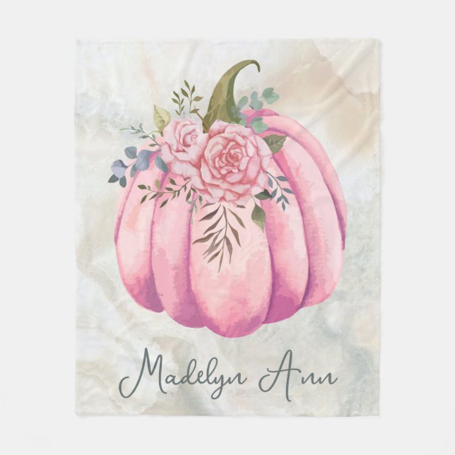 Blush Pink Floral Pumpkin Name Girls Room Fleecedecke (Vorderseite)
