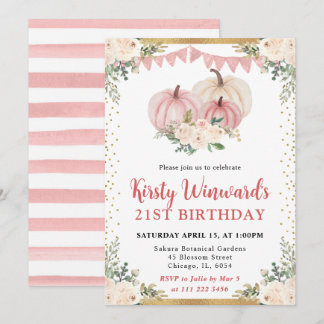 Blush Pink Floral Pumpkins Herbst 21. Geburtstag Einladung