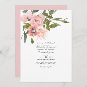 Blush Pink Floral QR Code UAWG Wedding Einladung