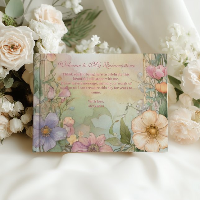 Blush Pink Floral Quinceanera Celebration Gästebuch (Von Creator hochgeladen)