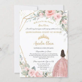 Blush Pink Floral Quinceañera Dama Vorschlag Einladung