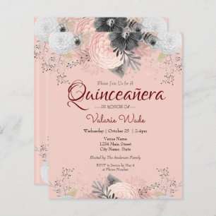 Blush Pink Floral Quinceanera Haushalt Einladungen