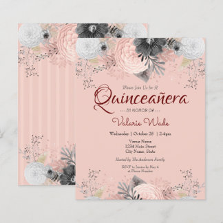 Blush Pink Floral Quinceanera Haushalt Einladungen