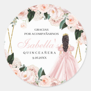 Blush Pink Floral Quinceanera Round Stickers